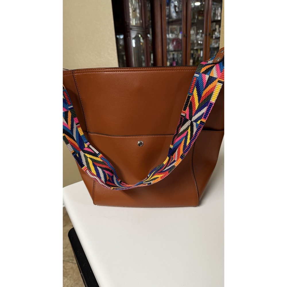Boho Tote Bag w/ Colorful Woven Strap Shoulder Crossbody‎